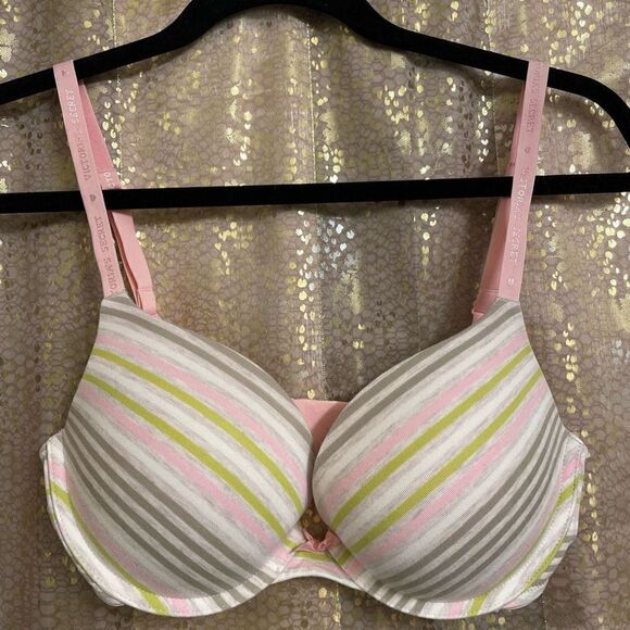 Victoria’s Secret Pastel Pink Striped Cotton Plunge Bra 34D - Picture 1 of 7